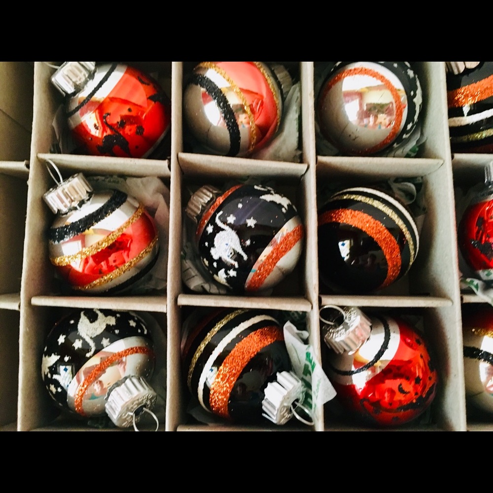 20 Halloween Radko Glass Ball Ornaments Cats Bats Glitter Stripes - Picture 5 of 8
